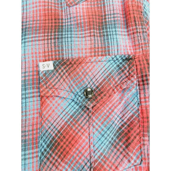 Salt Valley Size Medium Men's Red Black Blue Check Pearl Snap Long Sleeve Shirt - Picture 6 of 11